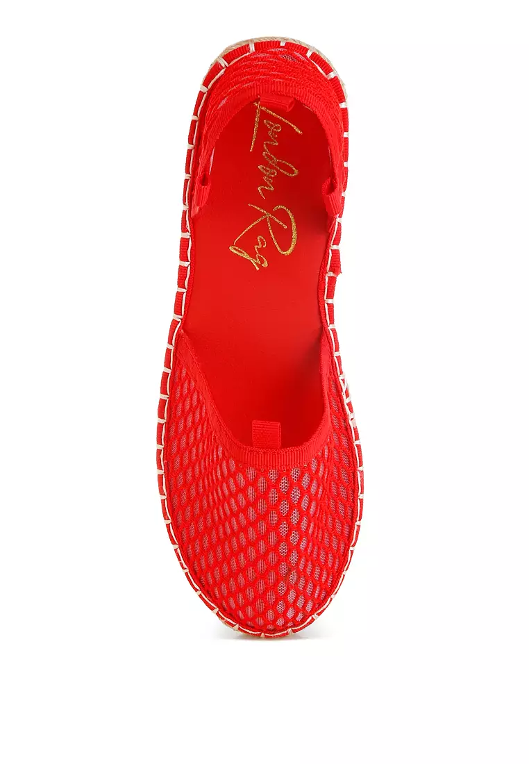 Sandal Espadrille Datar Mesh Warna Merah