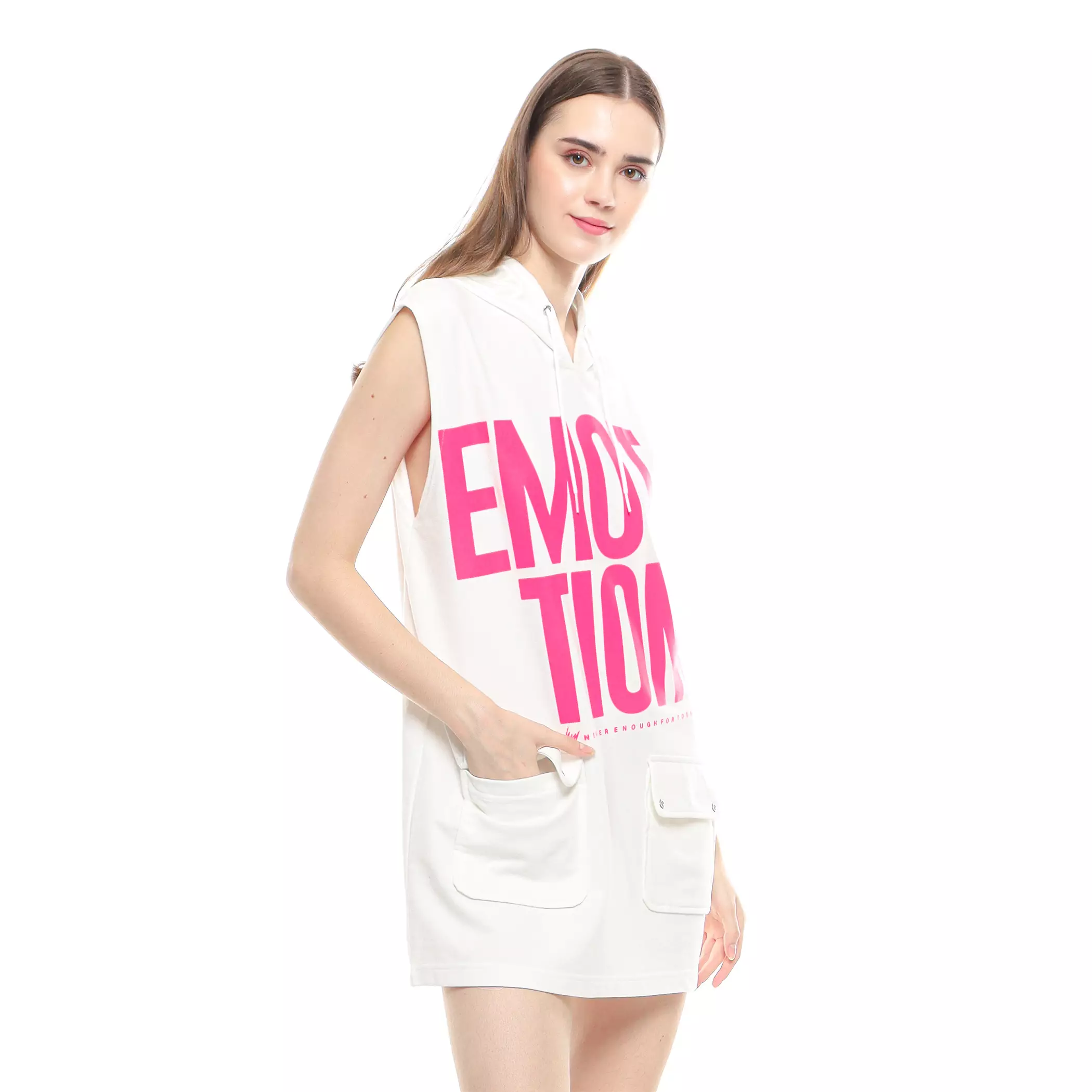 Enough For Today - Hoodie Dress Saku Cargo Emotion Putih