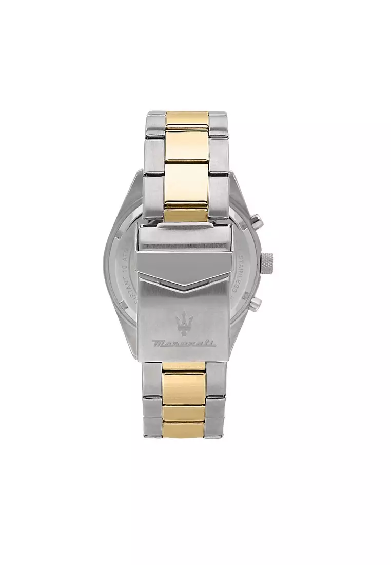 【2 Years Warranty】Maserati Competizione 43mm Silver Gold Stainless Steel Chronograph Men's Quartz Watch R8853100021 With Luminous Dial Hands