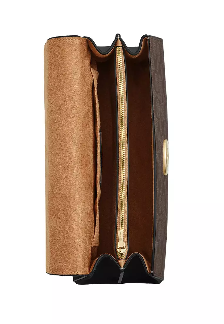 Eliza Top Handle Bag In Signature Canvas - Walnut/Black