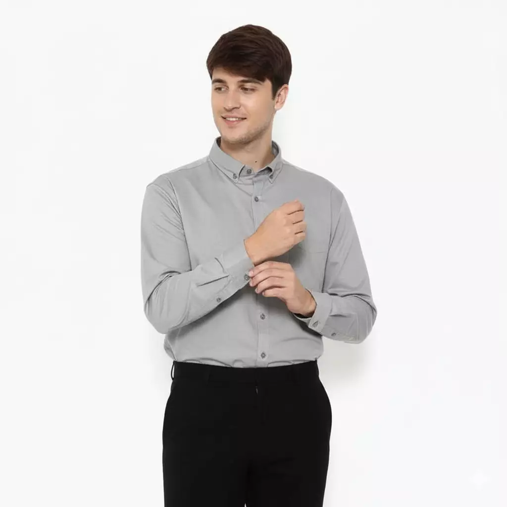 Lawell Kemeja Pria Lengan Panjang Slim Fit Katun 100% Warna Abu – SEVEN-MLS