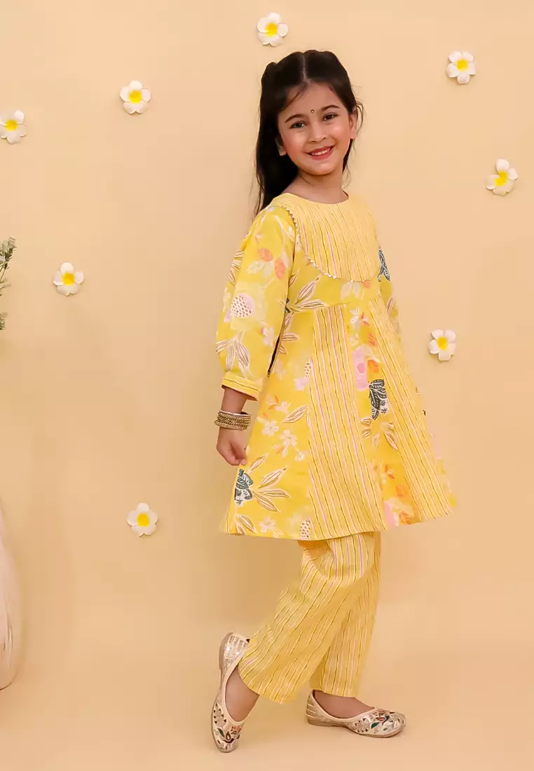 The Mom Store Ray of Style Girls Floral Print Anarkali Kurta Set - Multi