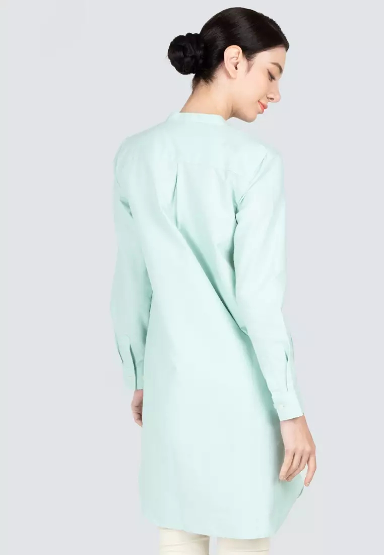 Polo Haus - Women’s Oxford Mandarin Collar Long Sleeve Shirt Dress WBSDE002