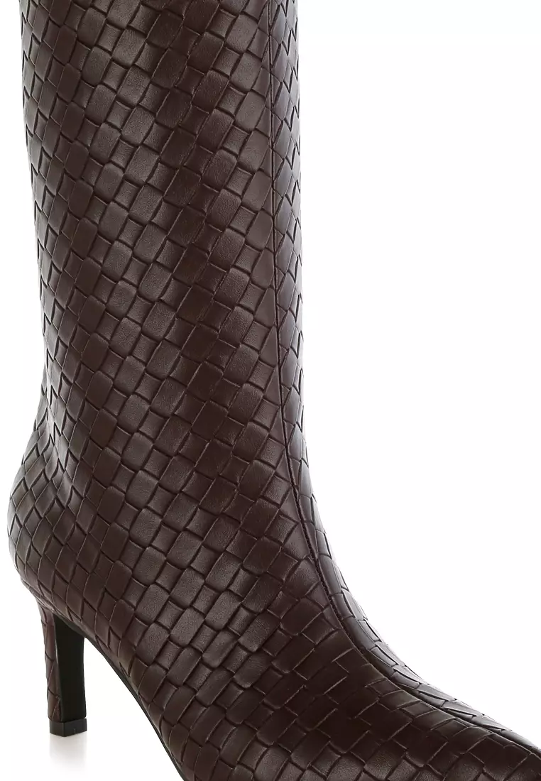 Woven Faux Leather Boots in Chocolate