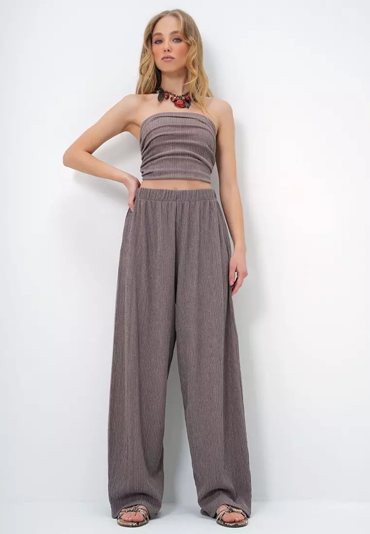 Bandeau Crop Top & Wide Leg Pants Set
