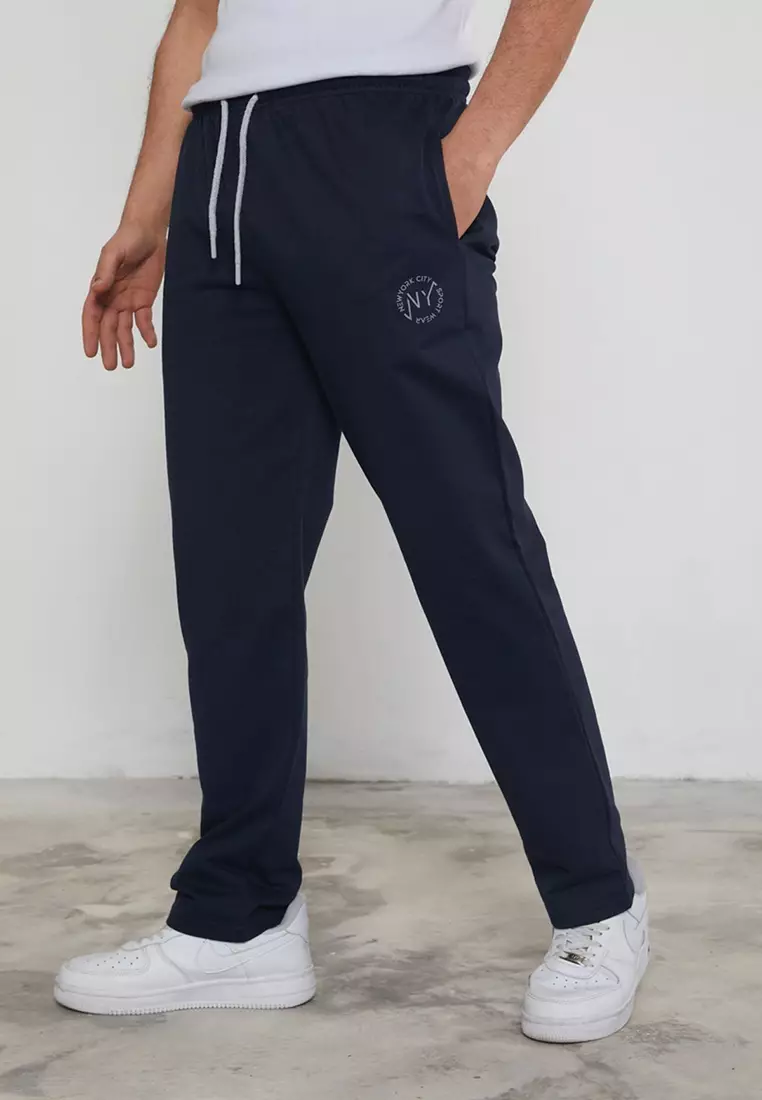 Navy Blue Regular/Normal Cut New York Embroidered Straight Leg Sweatpants TMNSS25EA00007