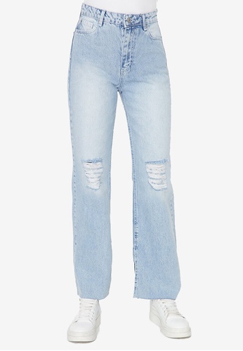 Trendyol blue Ripped with Slits Wide Legs Jeans 94404AABE69A06GS_1