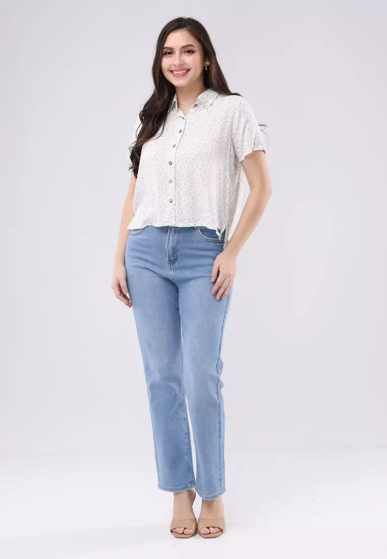 Woven Printed Rayon Short Sleeves Blouse