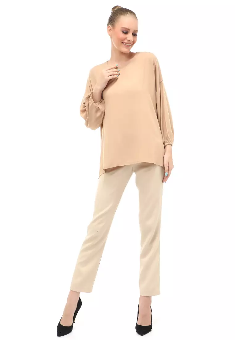 Glory Blouse Oversize Long Sleeves Atasan Wanita Design Simple Motif Polos Relaxed Fit - Milo