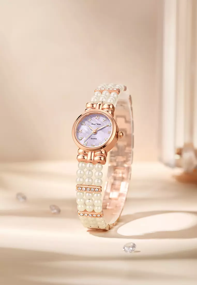 Jam Tangan Wanita Gelang Anti Air Original Fashion Korea Tali Mutiara Jam Tangan Cewek rose purple