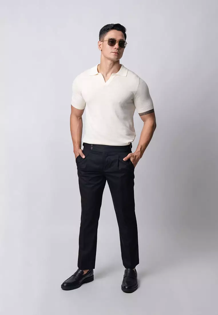 Mens Polo Shirts Vneck Knitted Off White