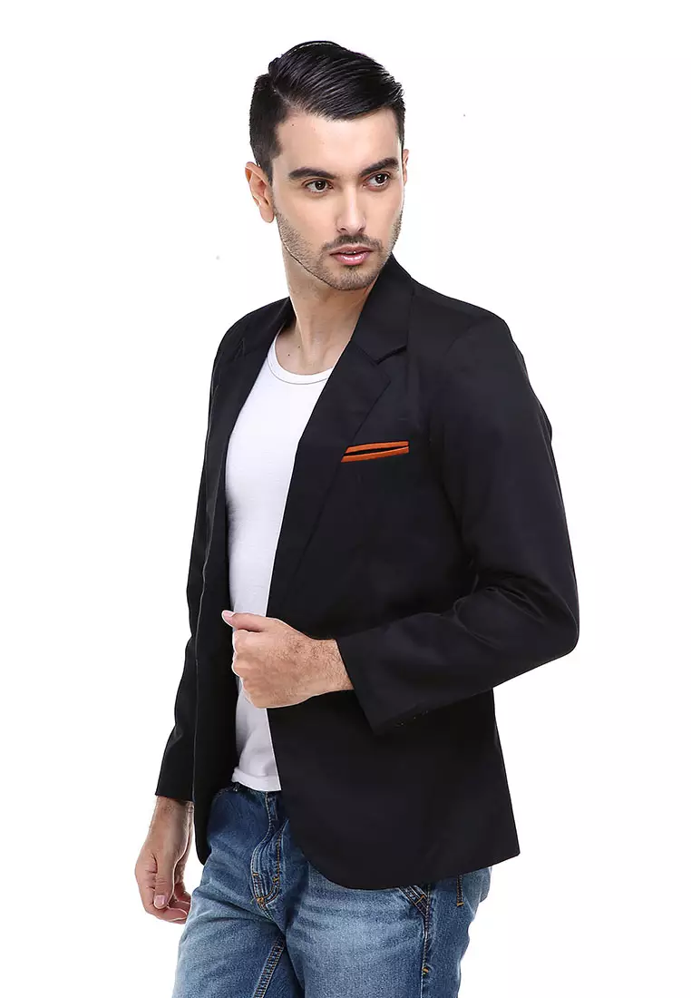 Woreq Jas Blazer Outerwear Pria Formal Resmi Man Suits Motif Garis Material Drill ORIGINAL - Black
