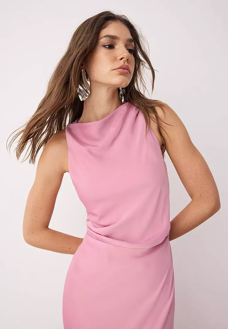 Dusty Rose Bodycon Satin Maxi Evening Gown
