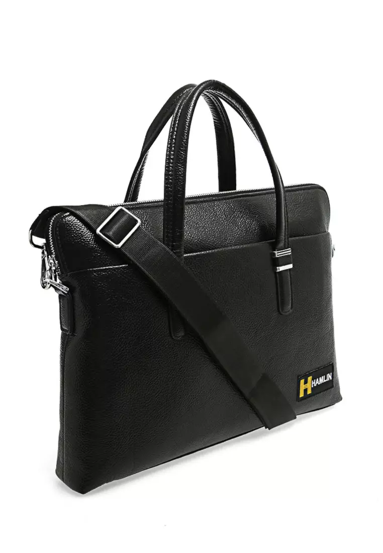 Zevin Tas Selempang Kerja Pria Durabble Zipper Sling Bag Material Kulit Leather ORIGINAL - Black