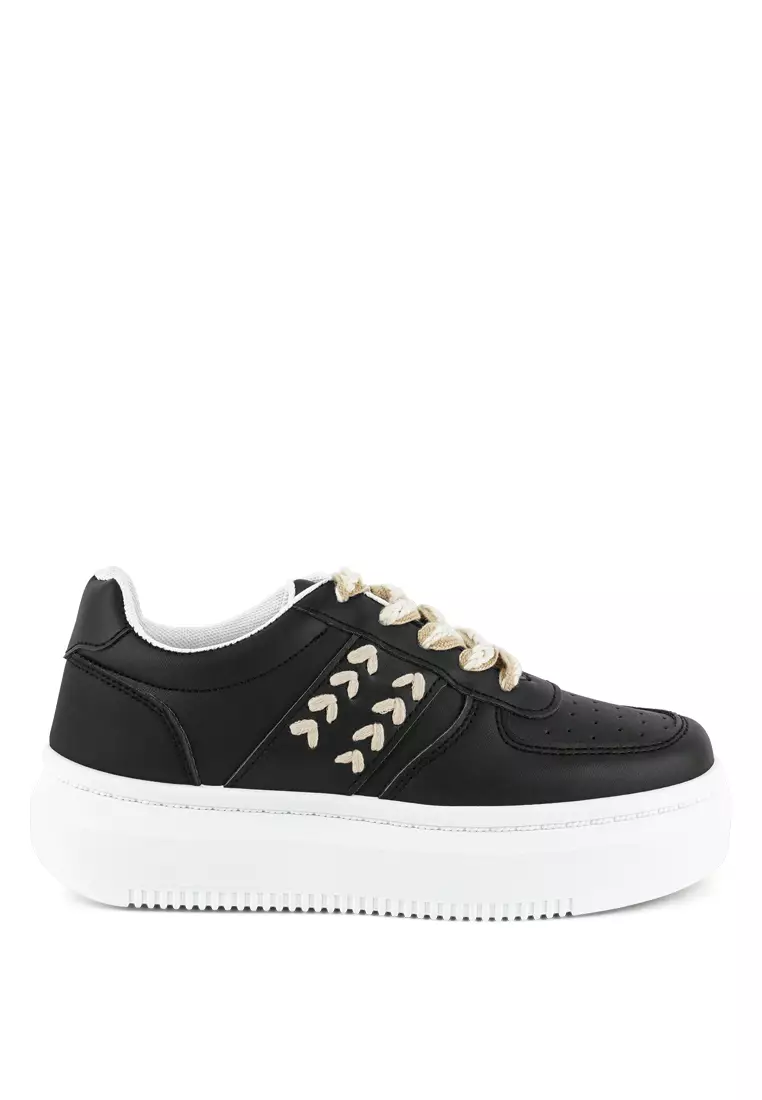 Discount on London Rag  shoes - SKU: Faux Leather Cross Stitch Detail Sneakers In Black