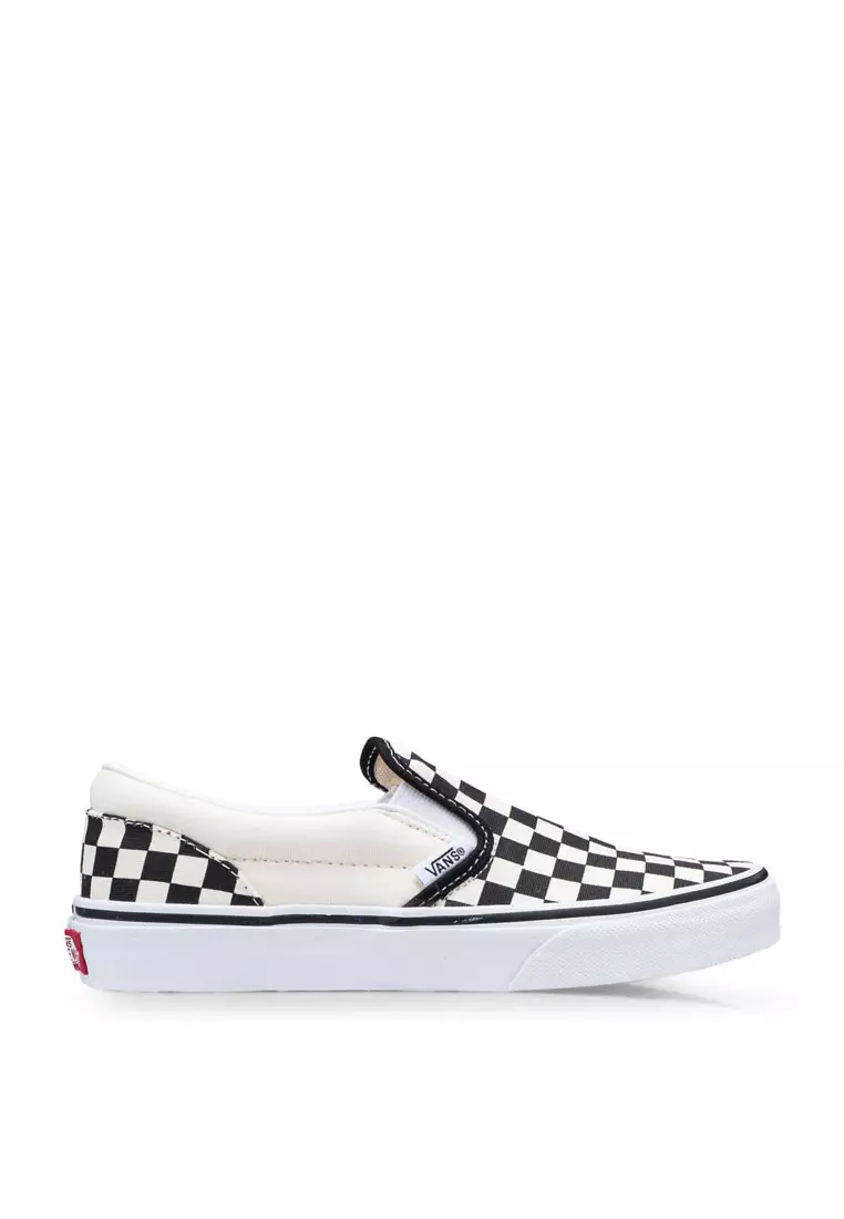 White and black clearance checkerboard slip on vans