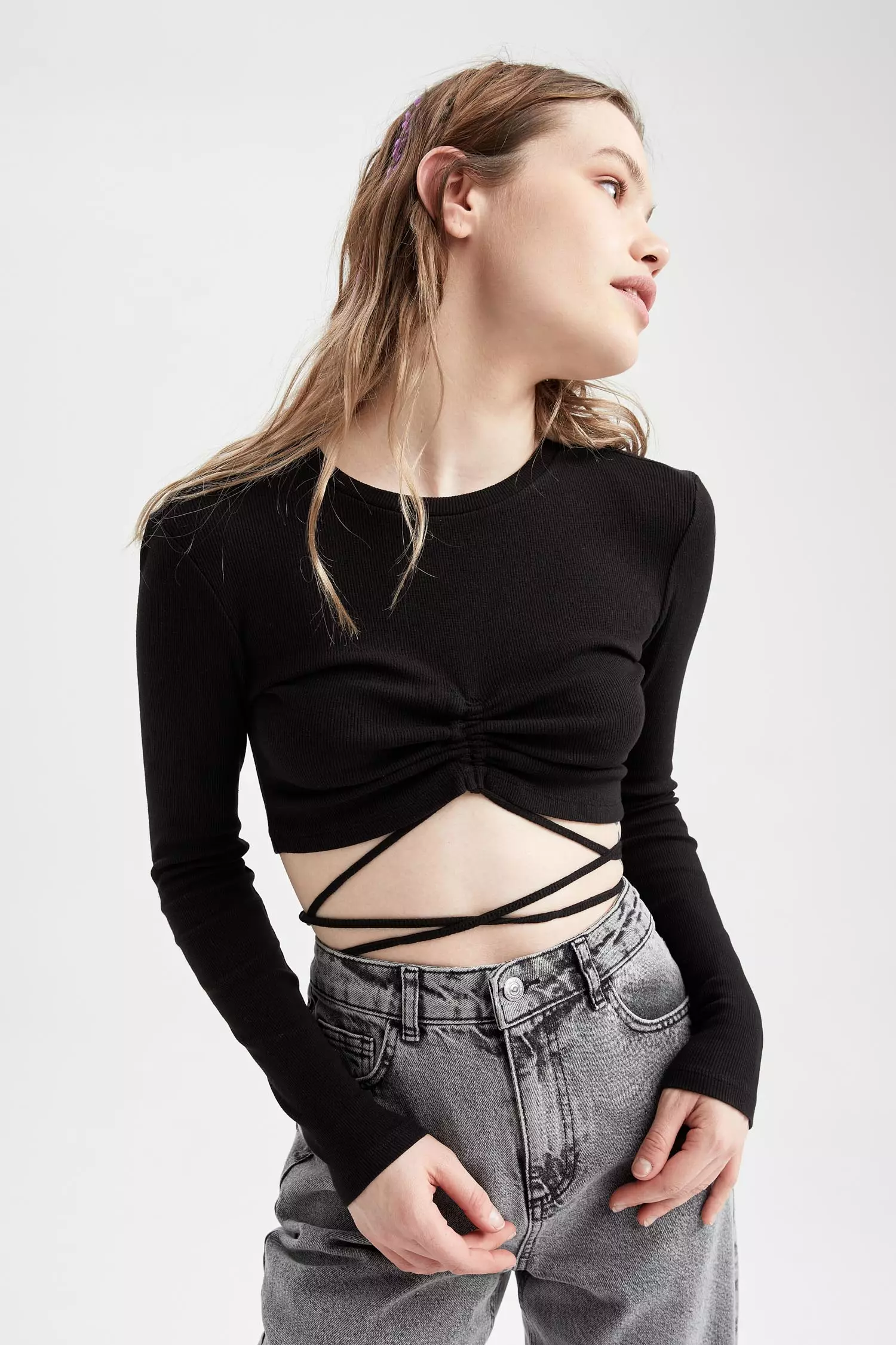 Buy DeFacto Fitted Long Sleeve Camisole Crop Top in BLACK 2024