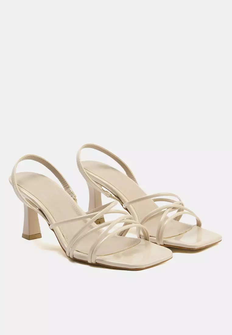 Metallic Ankle-Strap Square Toe 8 cm Thin Heel Sandals