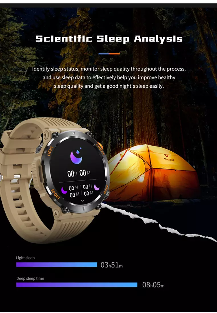 SmartWatch HT17 Anti Air Layar Terang 1.46'' Olahraga Monitor Detak Jantung Music Lampu LED Jam Tangan Pria Khaki