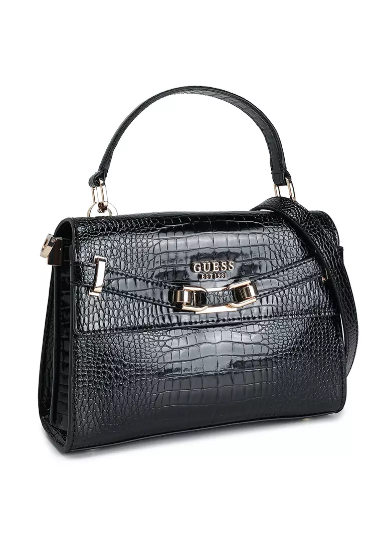 GUESS Queensland Borsa A Mano Top Handle: Borsetta In Poliuretano Nero Con Tracolla Regolabile E Scomparti