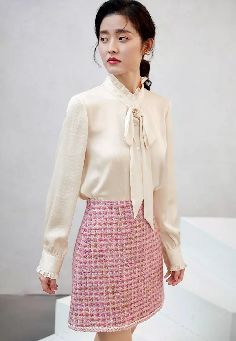 Long Sleeve Ruffle Collar Shirt with Bow Tie