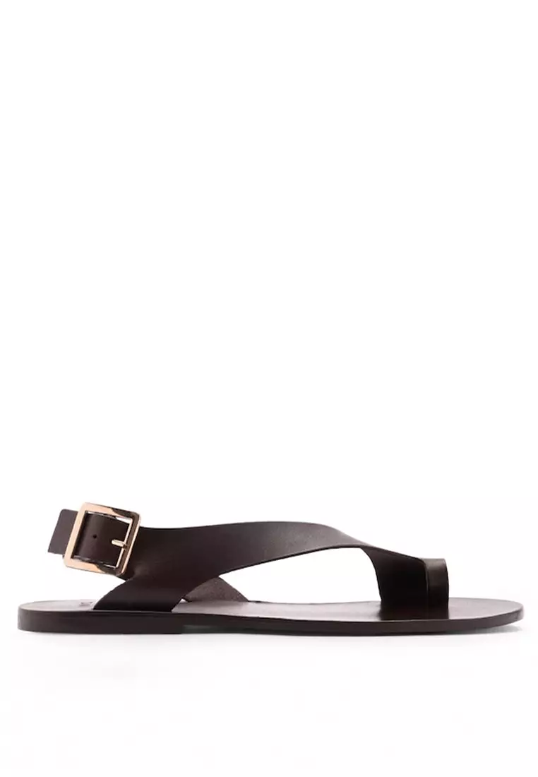 Discount on Mango  shoes - SKU: Leather Sandals With Cross Strap