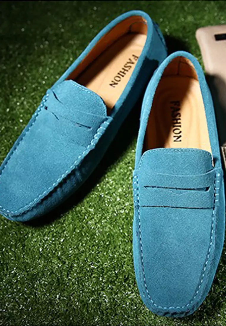 Blue suede driving mocs clearance