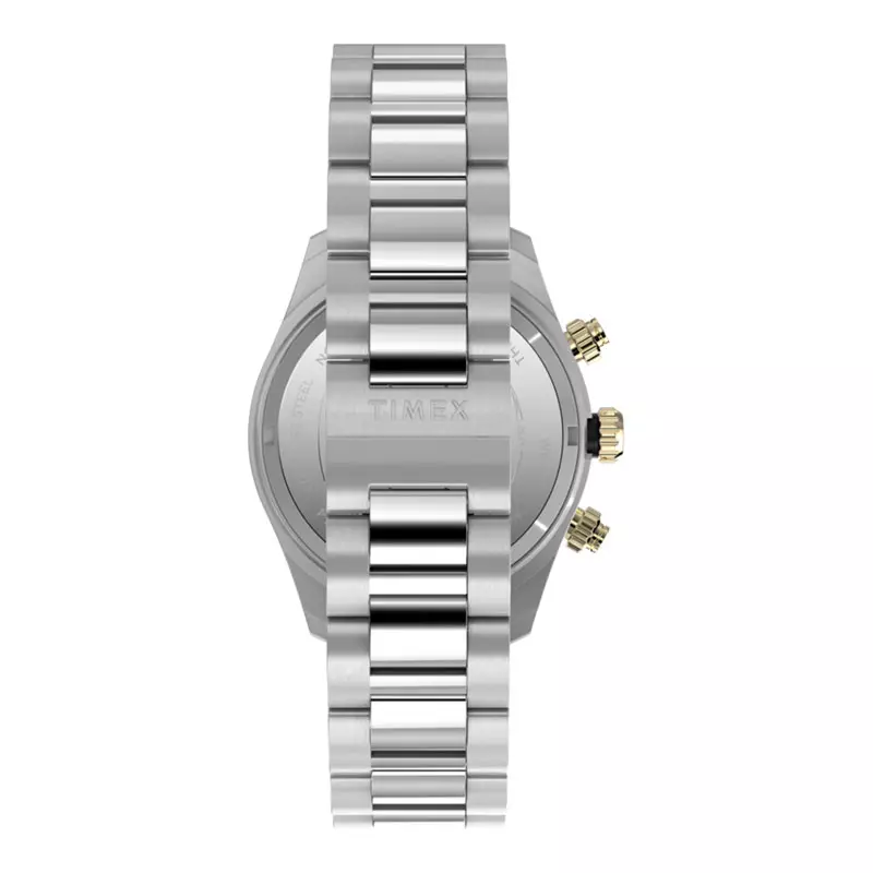 Jam Tangan Pria Timex Waterbury TW2Y24000 Heritage Chronograph Black Dial Stainless Steel Strap