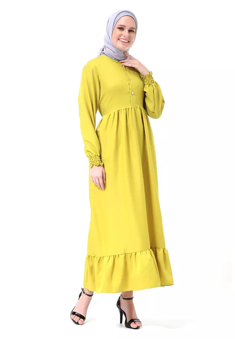 Chairunnisa Gamis Dress Muslimah Wanita Motif Polos Regular Fit High Quality - Lime