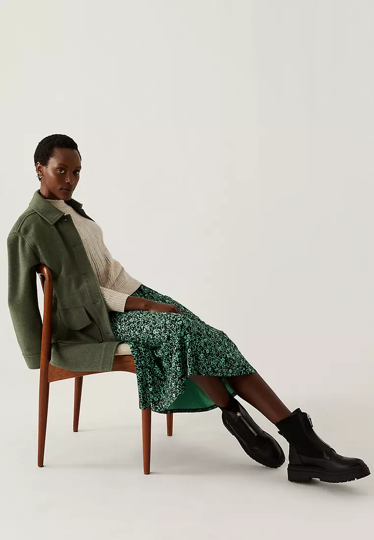 Jersey Printed Midi Skater Skirt