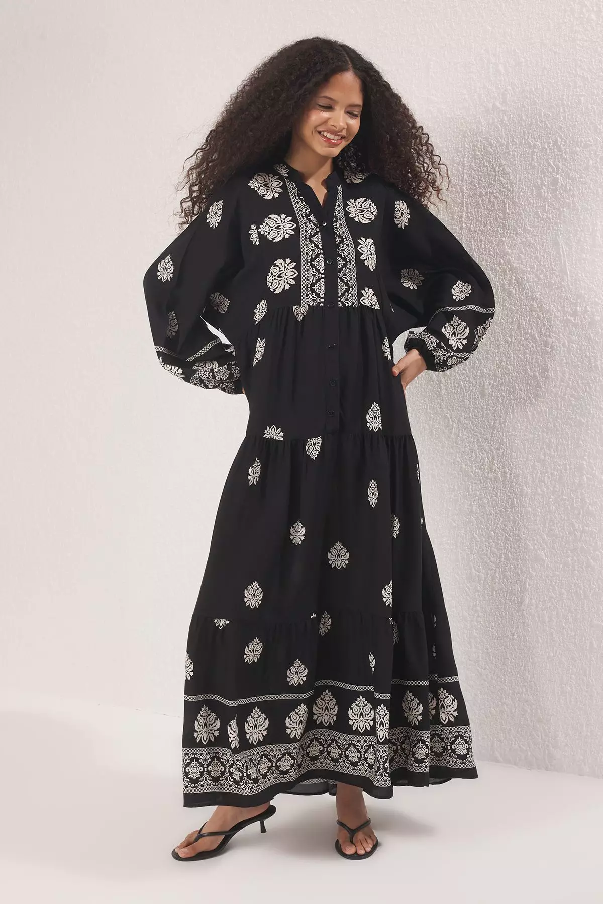 Black Patterned Viscose Woven Dress TCTSS24EB00221