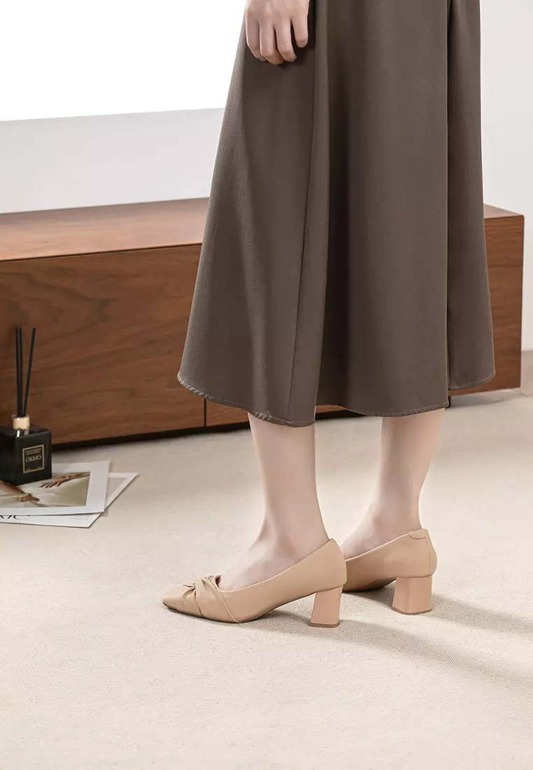 5.5CM Pleated Strap Microfiber Leather Pumps TH568-1