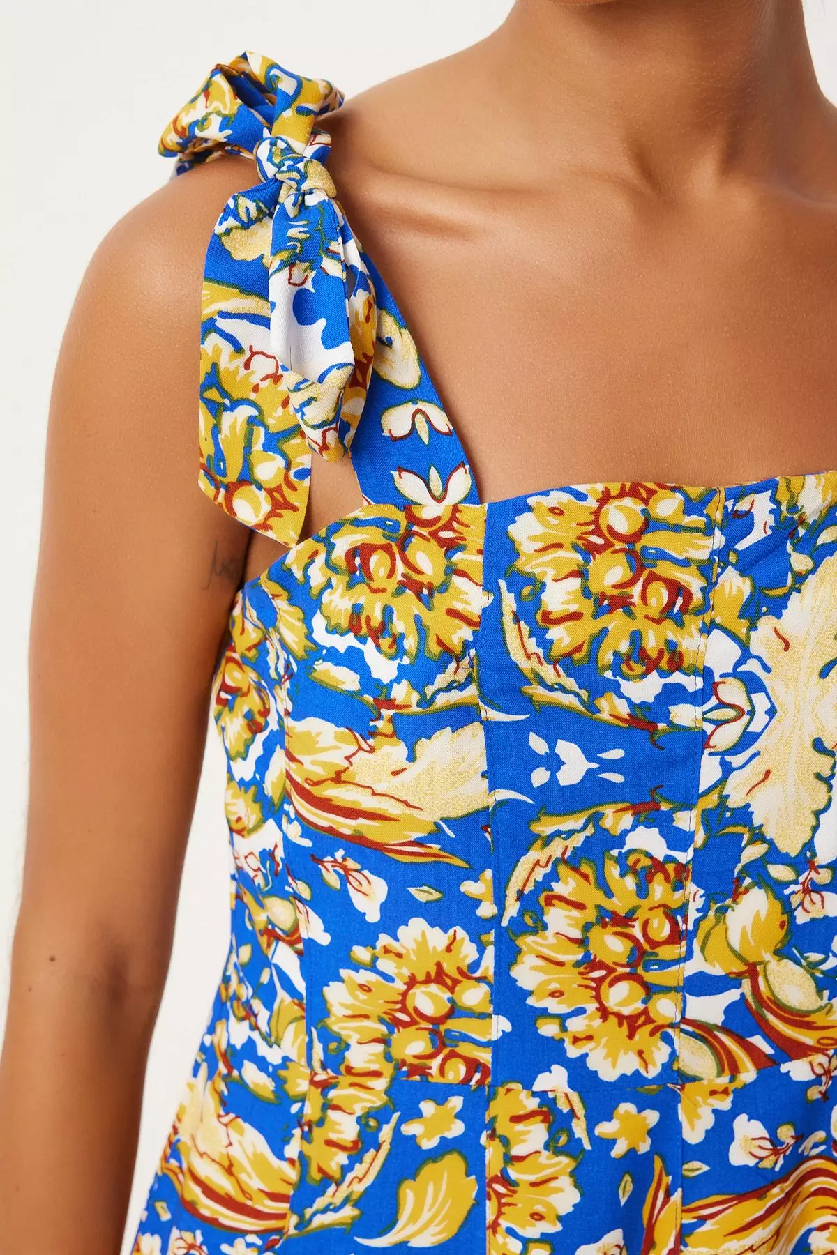 Blue Patterned Mini Hanging Regular Dress