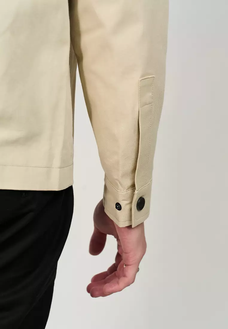 Cotton Blend Zip-Up Jacket With Side Pockets And Adjustable Cuffs