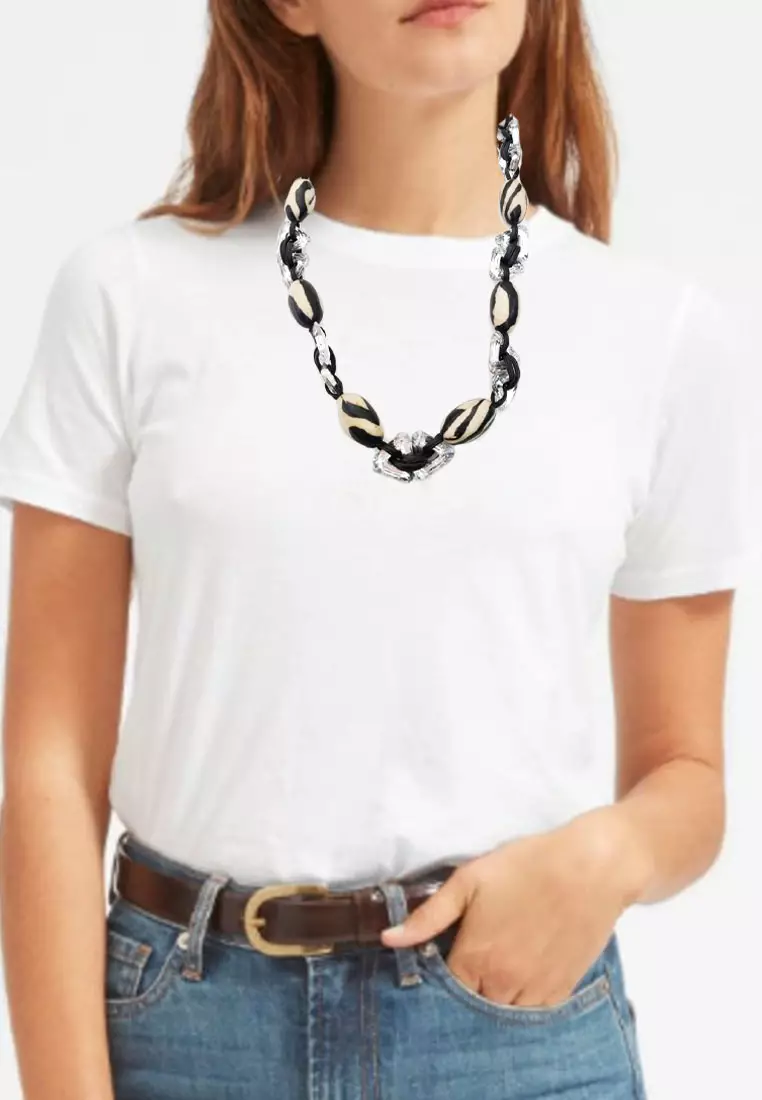 Striped Beads Necklace Kalung Wanita Black