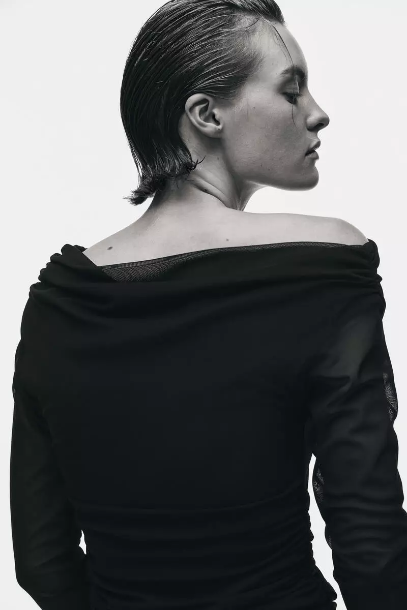 One-shoulder mesh top