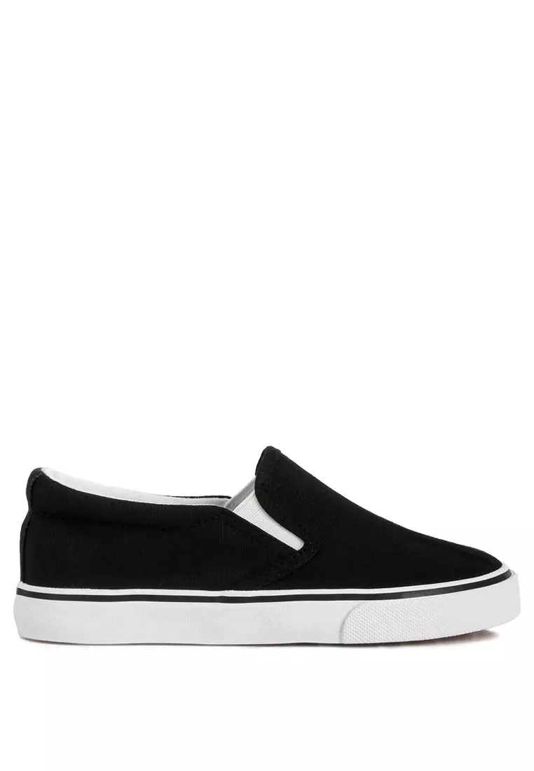 Discount on London Rag  shoes - SKU: Black Canvas Slip-On Sneakers For Kids
