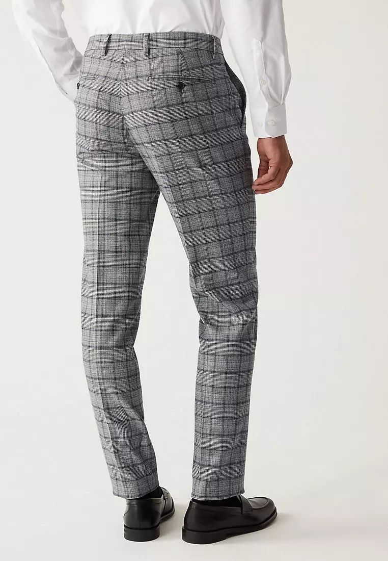 Slim Fit Check Suit Trousers with Stretch