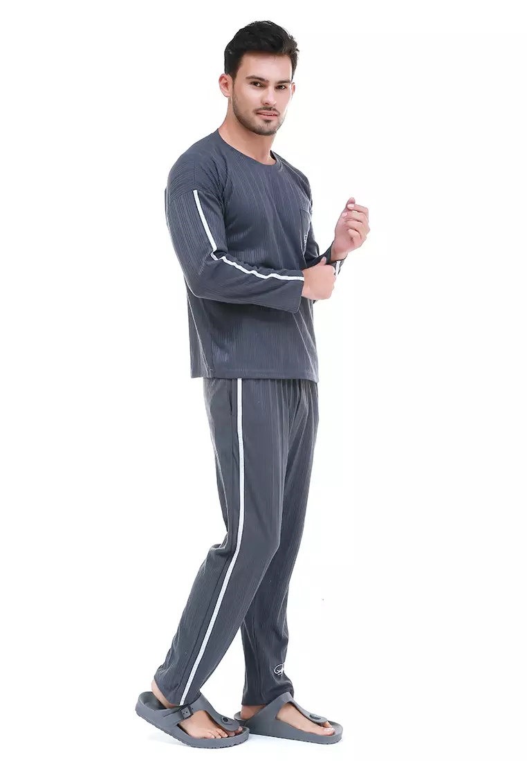 Klicin Setelan Baju Tidur Piyama Pria Amplify One Set Sleepwear Pajamas Material Fabric ORIGINAL - Black