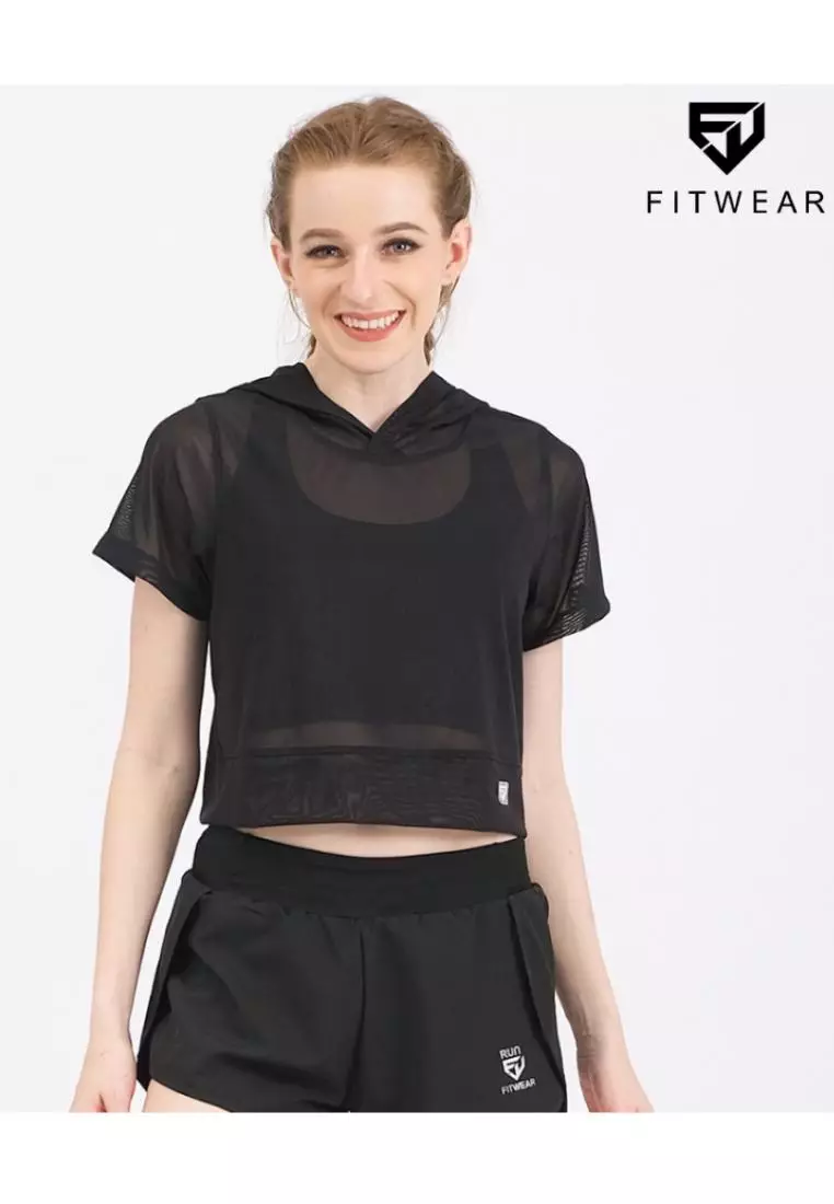 Fitwear - Croptop Jaring / Mesh / Sheer Olahraga SOPHIA OUTER HOODIE SS BN - BLACK