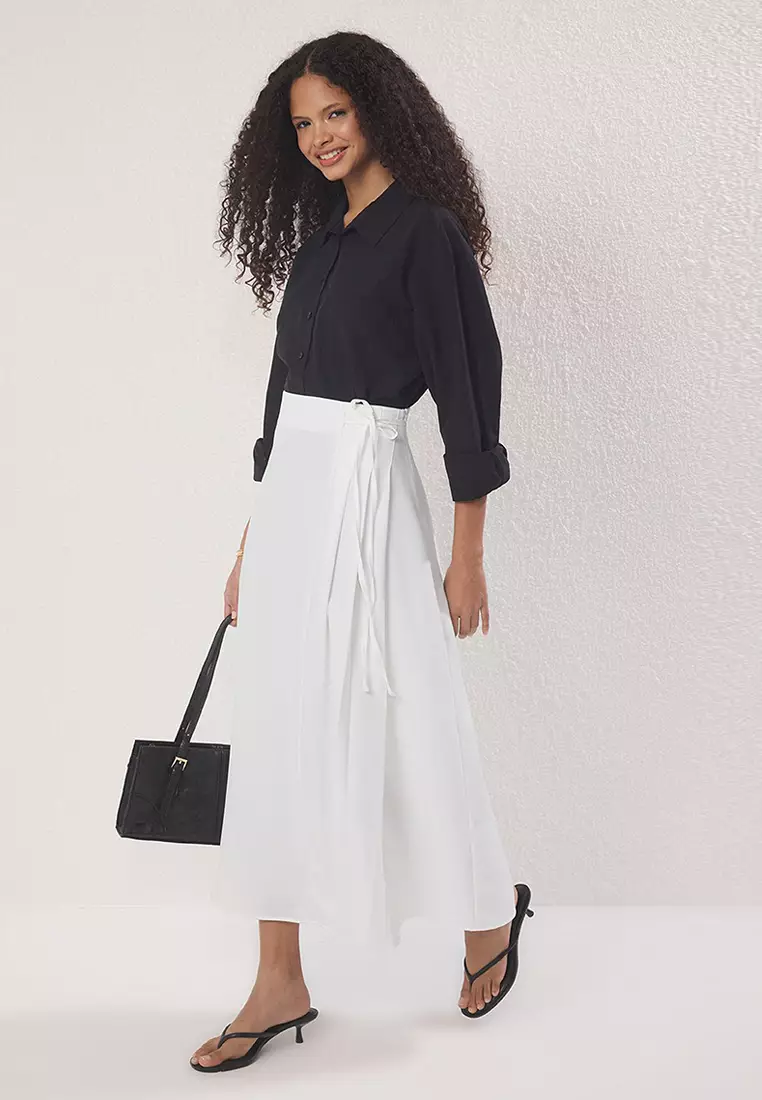 White Pleated Detailed Unlined Woven Skirt Tctaw25Ee00007