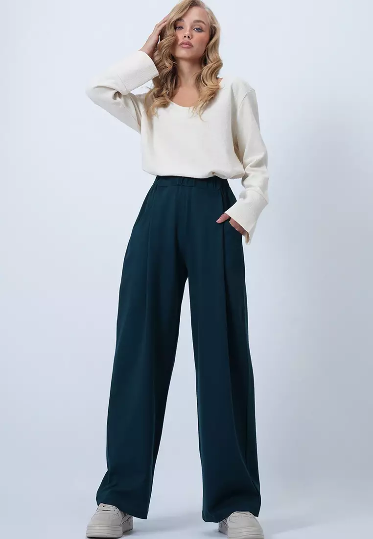Pleated Detailed Knitted Palazzo Trousers
