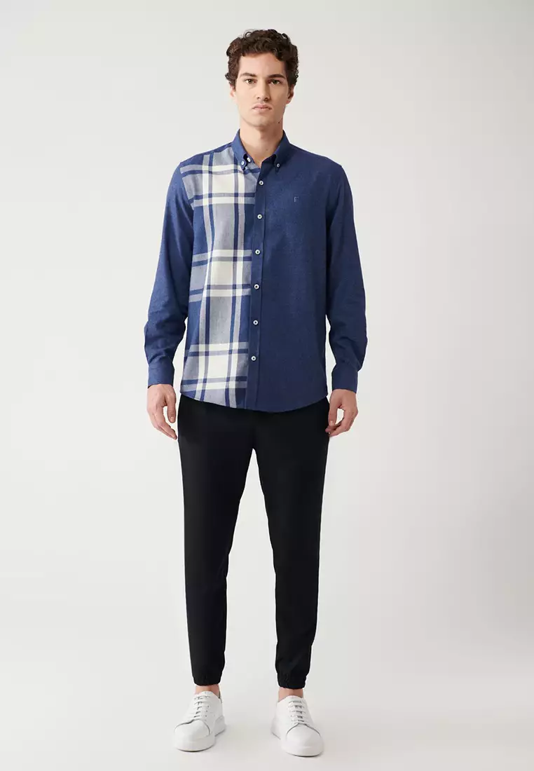 Men's Navy Blue Plaid Flannel Lumberjack Shirt A32Y2119