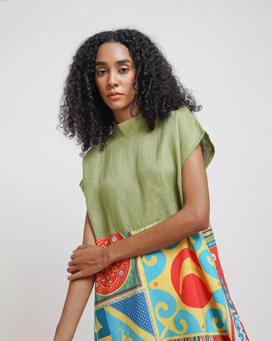 Patchwork Empire Waist Dress - Sumba Summer