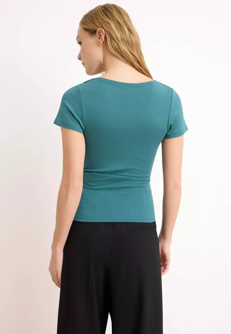 Shirring/Drape Detail Fitted/Bodycon Knitted Top