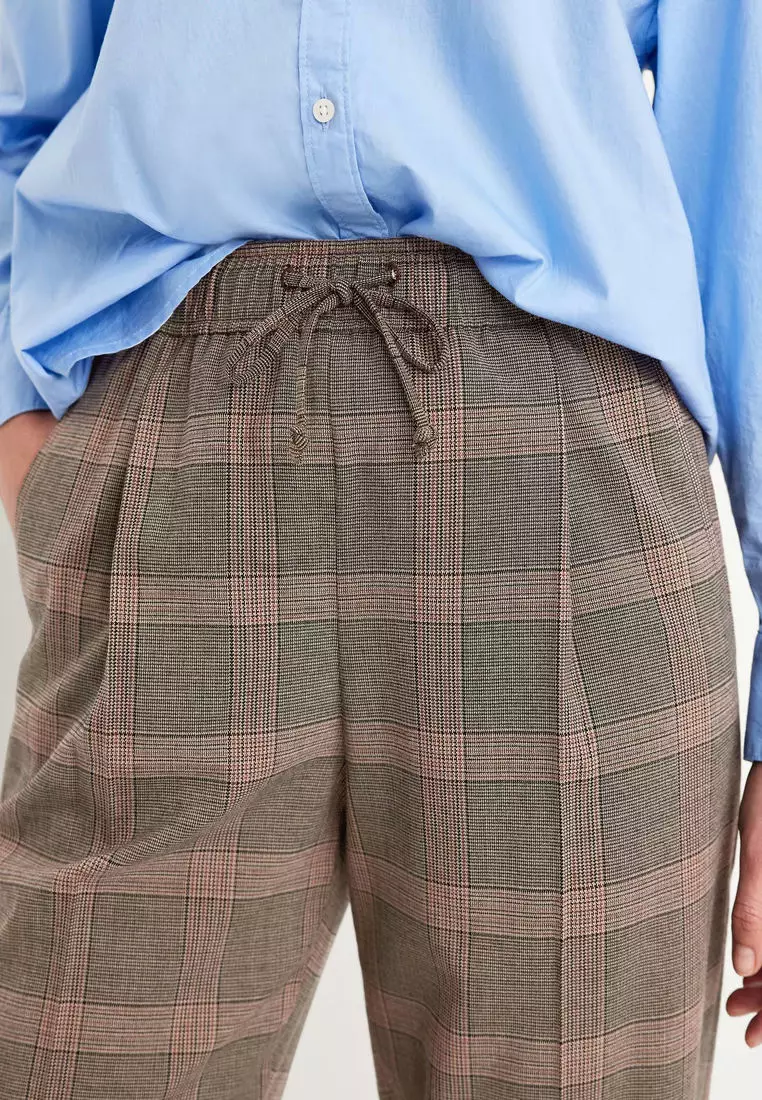 High-Waisted Billie Straight Plaid Ankle Pants