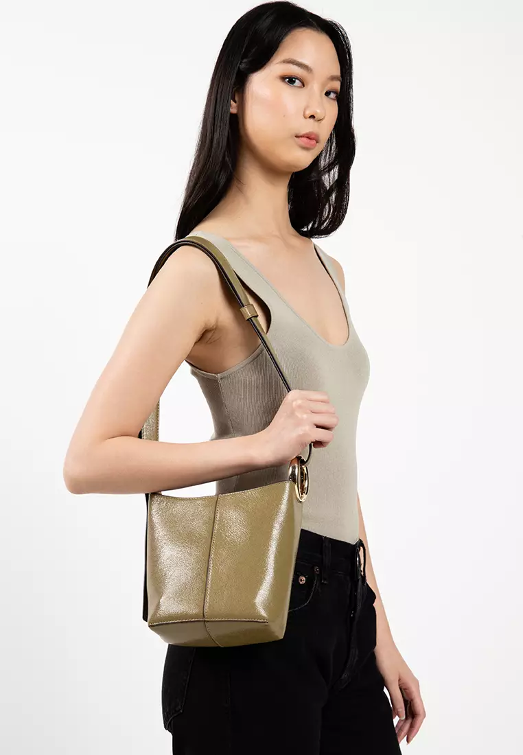 Halo Glazed Leather Mini Bucket Bag