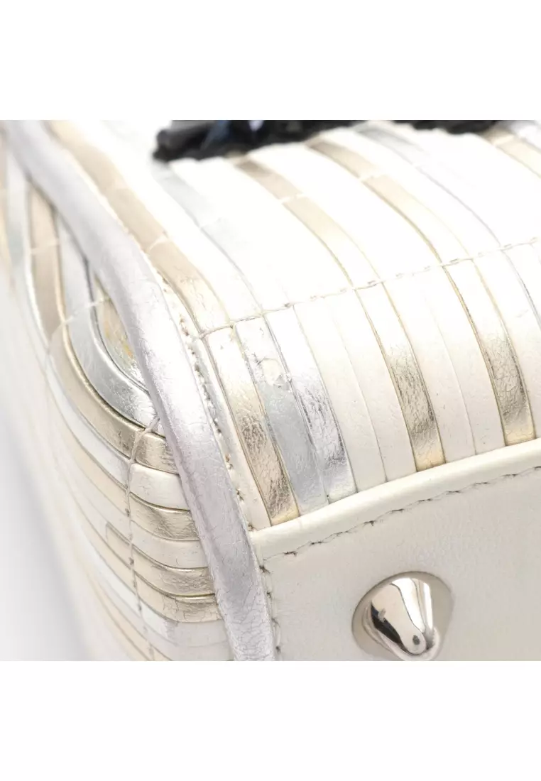 Pre-Loved Christian Dior lady dior Handbag leather off white Silver gold 2WAY