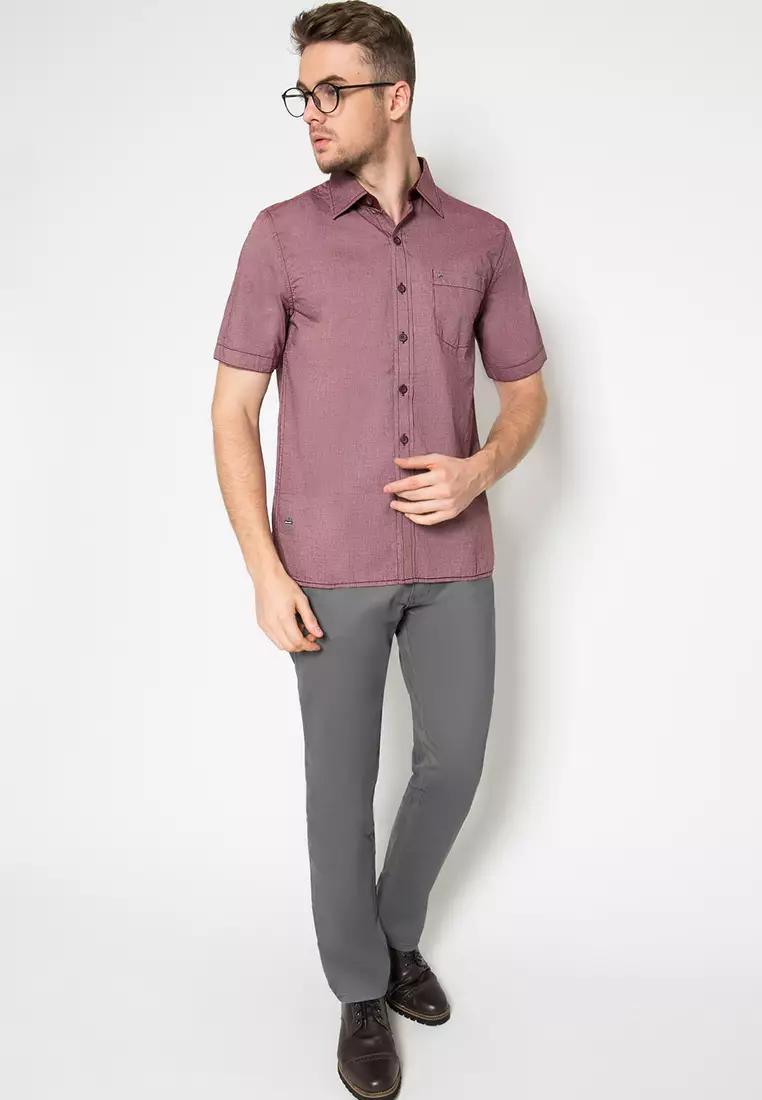 LGS - Kemeja Casual Pria - Lengan Pendek - Polos - Maroon - CSH.271.S570.1101.C