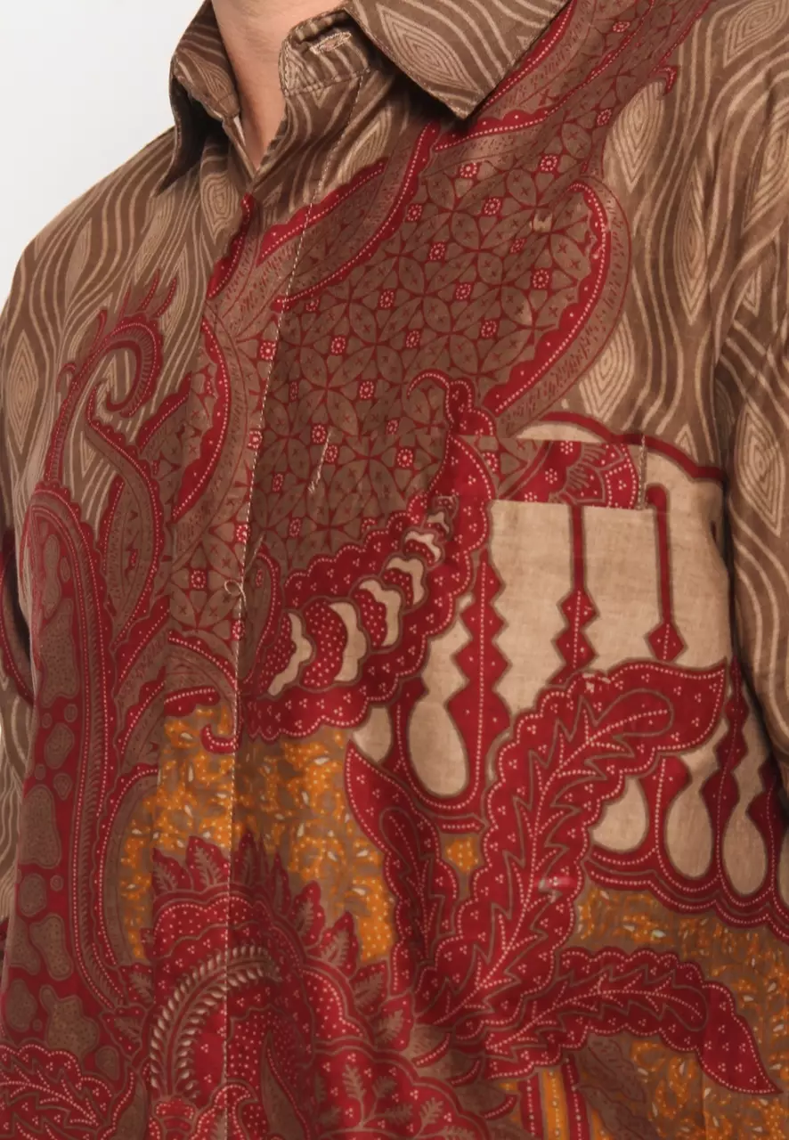 Sakra Maron Kemeja Batik Pria Premium Slimfit Modern Lengan Panjang